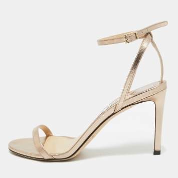 Pre Owned Jimmy Choo Gold Leather Minny Ankle Strap Sandals Size 38.5
