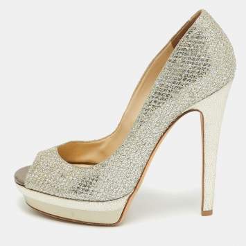 Pre Owned Jimmy Choo Gold Glitter Fabric Torte Platform Pumps Size 39