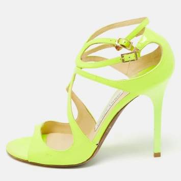Pre Owned Jimmy Choo Neon Yellow Leather Lance Sandals Size 36