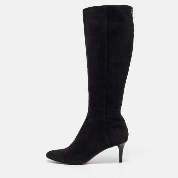 Pre Owned Jimmy Choo Black Suede Pointed Toe Knee Length Boots Size 36.5