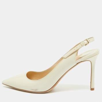 Pre Owned Jimmy Choo Cream Patent Leather Slingback Pointed Toe Pumps Size 41