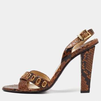 Pre Owned Jimmy Choo Brown Python Leather Criss Cross Slingback Sandals Size 38
