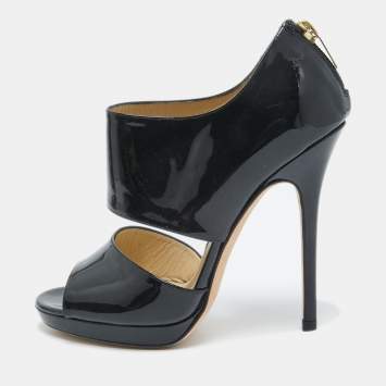 Pre Owned Jimmy Choo Black Patent Leather Private Sandals Size 36.5