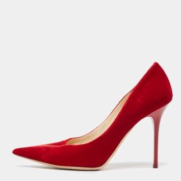 مملوكة مسبقًا Jimmy Choo Red Velvet Abel Pointed Toe Pumps Size 36