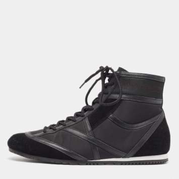 Pre Owned Jimmy Choo Black Leather and Nylon High Top Sneakers Size 38