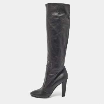 Pre Owned Jimmy Choo Black Leather Knee Length Boots Size 37