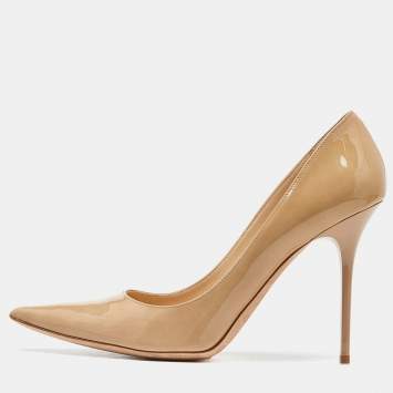 Pre Owned Jimmy Choo Beige Patent Leather Abel Pointed Toe Pumps Size 41.5