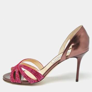 Pre Owned Jimmy Choo Pink/Purple Suede and Leather Bauble Sandals Size 37.5