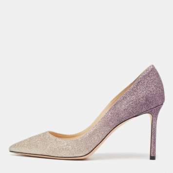 Pre Owned Jimmy Choo Ombre Purple/Silver Glitter Romy Pumps Size 38.5