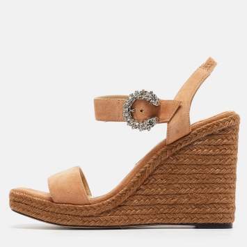 Pre Owned Jimmy Choo Beige Suede Maribelle Wedge Sandals Size 39