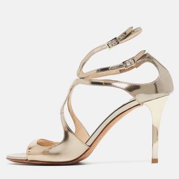 Pre Owned Jimmy Choo Gold Leather Lance Strappy Sandals Size 38.5
