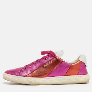 Pre Owned Jimmy Choo Multicolor Leather Diamond Sneakers Size 42