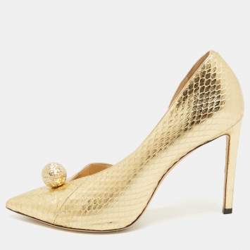 Pre Owned Jimmy Choo Gold Embossed Python Sadira Pumps Size 38.5