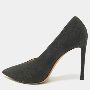 Pre Owned Jimmy Choo Black Glitter Sophia Pumps Size 36.5