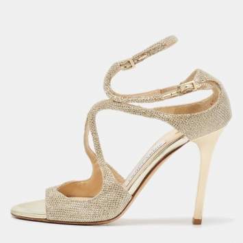 Pre Owned Jimmy Choo Gold Lurex Fabric Lang Sandals Size 36.5