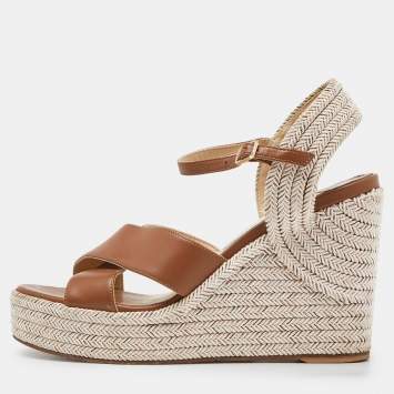 Pre Owned Jimmy Choo Brown Leather Dellena Wedge Sandals Size 37.5