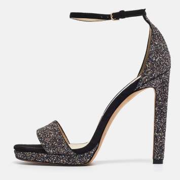 Pre Owned Jimmy Choo Multicolor Glitter Suede Ankle Strap Sandals Size 38.5