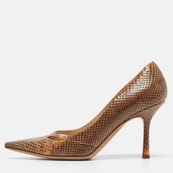 Pre Owned Jimmy Choo Beige Snakeskin Pointed Toe Pumps Size 38.5