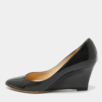 Pre Owned Jimmy Choo Black Patent Leather Gilbert Wedge Pumps Size 37