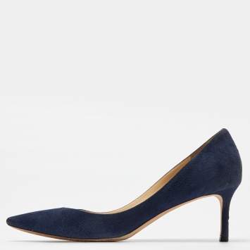 Pre Owned Jimmy Choo Navy Blue Suede Romy Pointed Toe Pumps Size 40.5