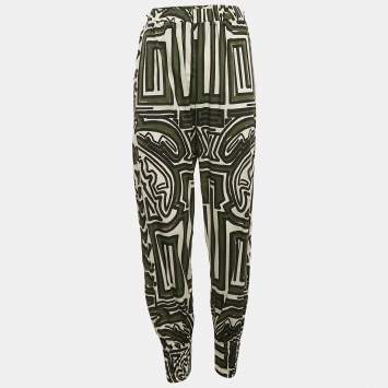 Pre Owned Johanna Ortiz Green/White Sagacious print cotton Jogger Pants S