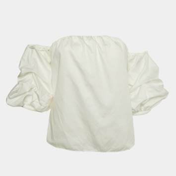 Pre Owned Johanna Ortiz White Cotton Tulum Off-the-Shoulder Top M