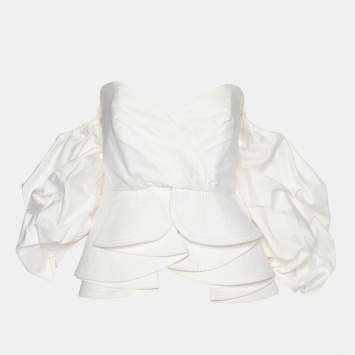 Pre Owned Johanna Ortiz White Cotton Bird of Paradise Off-the-Shoulder Top M