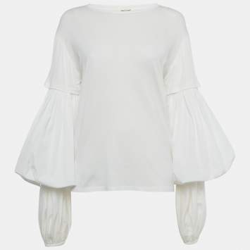 Pre Owned Johanna Ortiz White Cotton Puff Sleeve Top M