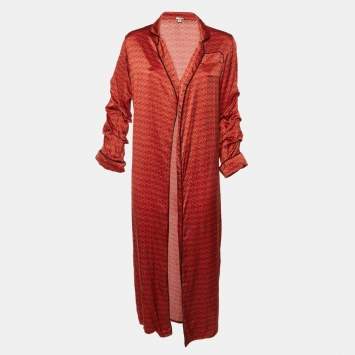 Pre Owned Johanna Ortiz Orange Printed Silk Infante Kimono Cover Up M