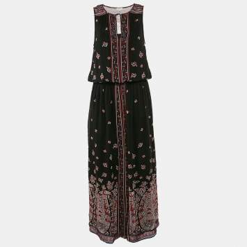 Pre Owned Joie Black/Multicolor Printed Silk Sleeveless Maxi Dress M