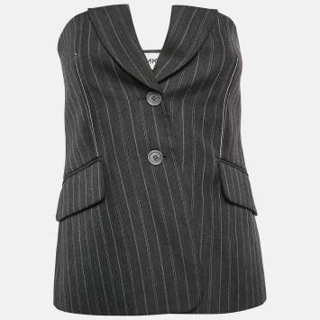 Pre Owned Jonathan Simkhai Charcoal Grey Pinstripe Tailored Bustier M