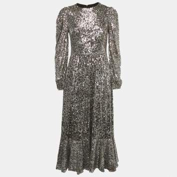Pre Owned Jonathan Simkhai Brown Emmy Speckle Sequins Midi Dress XS