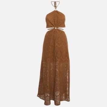 Pre Owned Jonathan Simkhai Brown Crochet Cut-Out Maxi Dress M