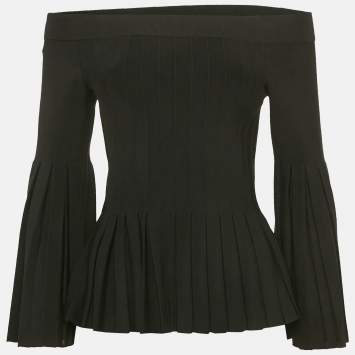 Pre Owned Jonathan Simkhai Black Stretch Knit Flared Off-Shoulder Top XS