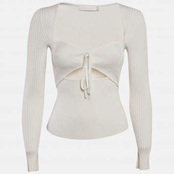 Pre Owned Jonathan Simkhai White Rib Knit Cut-Out Alexia Top S