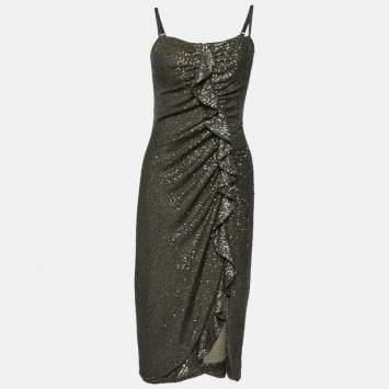 Pre Owned Jonathan Simkhai Green Sequin Sleeveless Short Dress XS
