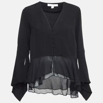 Pre Owned Jonathan Simkhai Black Silk Ruffled Top S