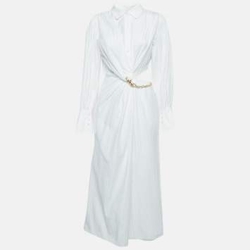 مملوكة مسبقًا Jonathan Simkhai White Pleated Cotton Blend Chain Detail Long Dress M
