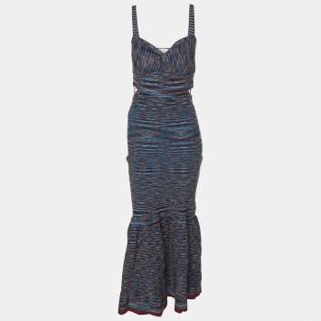 Pre Owned Jonathan Simkhai Multicolor Space Dye Ribbed Knit Shania Pleated Dress M