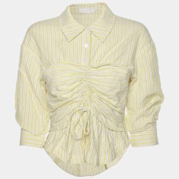Pre Owned Jonathan Simkhai Green/White Striped Cotton Top XS