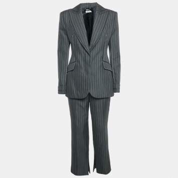 Pre Owned Jonathan Simkhai Charcoal Grey Pin Stripe Wool Blend Pants Suit S