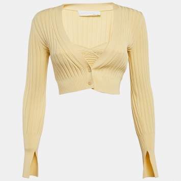 Pre Owned Jonathan Simkhai Yellow Rib Knit Cardigan and Top Set XS/S