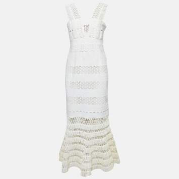 Pre Owned Jonathan Simkhai Off White Straw Trim Knit Sleeveless Midi Dress M