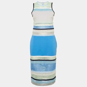 Pre Owned Jonathan Simkhai Blue Lace and Neoprene Sheath Dress M