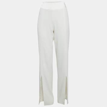 Jonathan Simkhai Ivory Satin Trim Crepe Flared Trousers M
