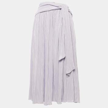 Pre Owned Jonathan Simkhai Light Purple Lurex Plisse Knotted Midi Skirt M
