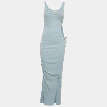 Pre Owned Jonathan Simkhai Light Blue Rib Knit CutOut Detail Maxi Dress S