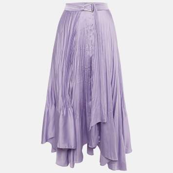 مملوكة مسبقًا Jonathan Simkhai Lavender Plisses Buckle Detail Mckenna Midi Skirt M