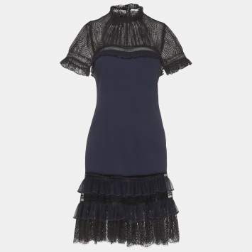 Pre Owned فستان ميني من التول والكريب أزرق من جوناثان سيمخاي مقاس صغير