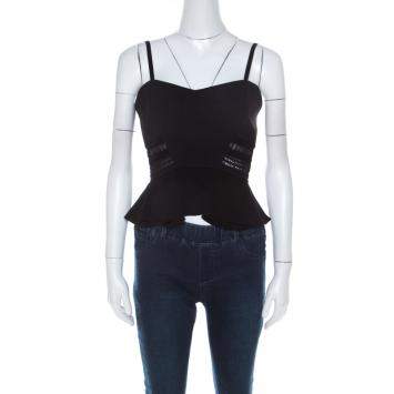 مملوكة مسبقًا Jonathan Simkhai Black Crepe and Bonded Lace Peplum Cropped Top M 